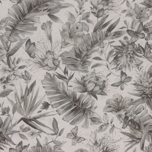 Italian Wallpaper Floral Design Roll Length 10 m Gray Color | Balbaid Decor Company