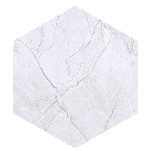 Wolframitec Hexagonal Ceramic Tile 14 mm Thickness, Size 58.5×67.5 cm, White with Gray Veins | Wolframitec