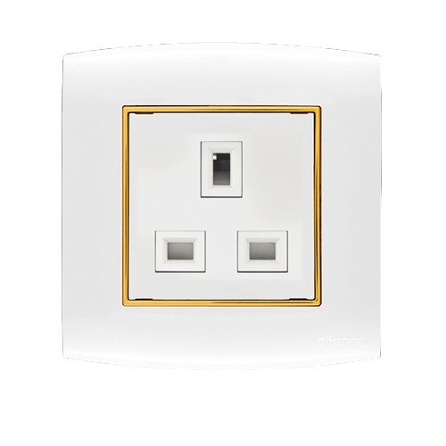 Electrical Switch Socket 1g 13 Amp Omnia 7x7 cm White with Gold Ring | Al Fanar
