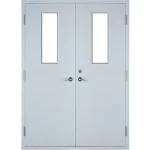 Fire door SFFECO  galvanized steel  with Glass Window  Model SF/DD Single Door leaf size 1950×1900   cm  Color Gray