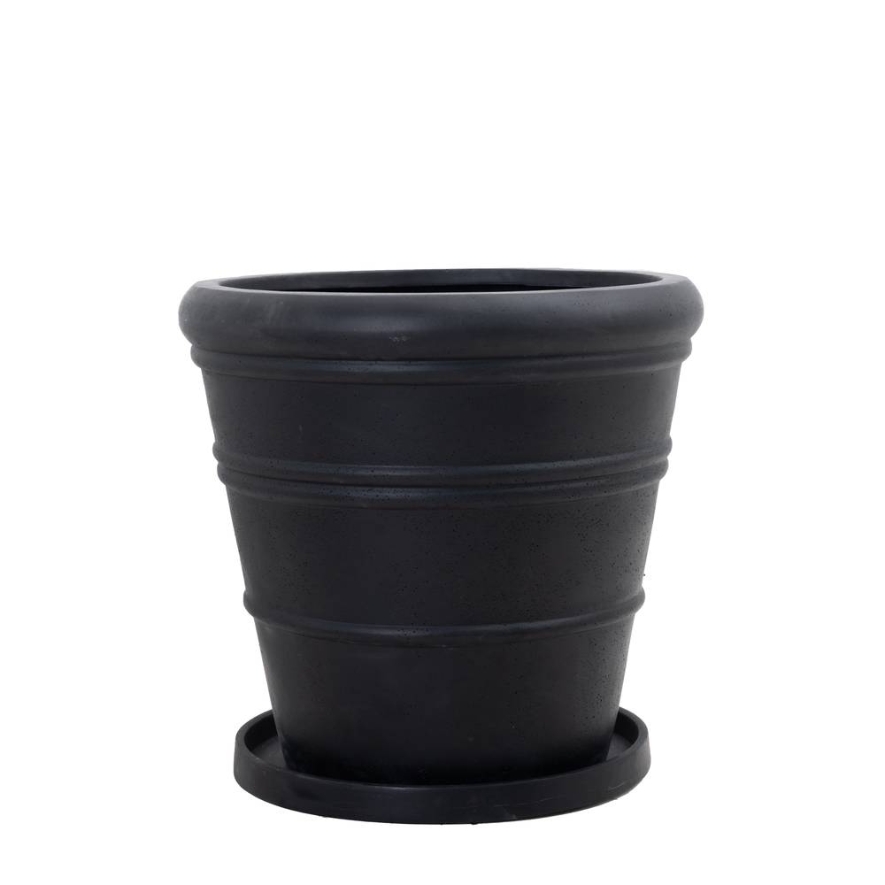 Fiberglass Vase Round 50cm Width 54cm Height Black | Verde