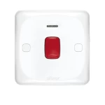 Electrical light switch 1 gang 2 way with LED 45 Amp Mira Alfanar Size 7×7 cm Color White 