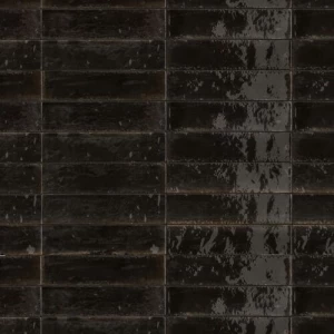 أرضيات سيراميكية إيطالي لامع مقاس 24 ×6 سم، تصميم حجري، لون اسود | 