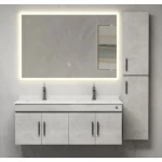 Double Basin Wooden Bathroom Wash Basin, Size 120 cm, With LED Mirror, Light Grey Color