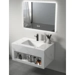 Modern Artificial Marble Decorative Wash Basin With LED Mirrors and Shelf, Size 100×50 cm, Marbled white Color
