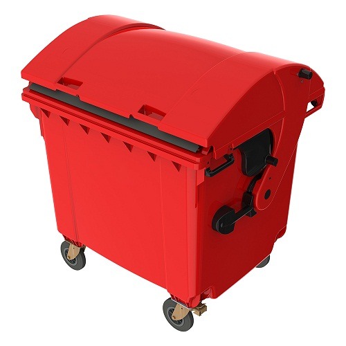 Plastic Waste Container 1100 Liter Capacity Curved Lid Red, Size 1.37×1.06×1.46 m | Modern bin