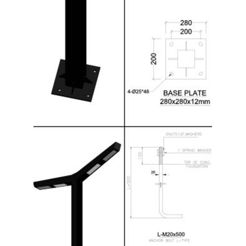 Garden Bollard Light 6 m Length, Mounting Base 280 x 200 mm, 50 Watts | 