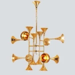 ثريا معلقة لون ذهبي، مقاس 120x600 سم، طول الكابل 2 متر، عدد 16 مصباحًا