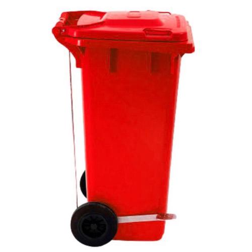 صندوق نفايات بلاستيكية HDPE بدعسة 120 لتر، مقاس 54×44.5×90 سم، أحمر | مصنع الفريدي للصناعات البلاستيكية