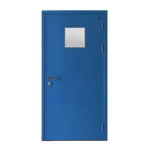 Fire door SFFECO  galvanized steel   with square glass window Model SF/SD Single Door leaf size 1950×900   mm  Color Blue