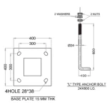 Garden Bollard light, base 400 x 400 mm, 6 meters, power 150 w