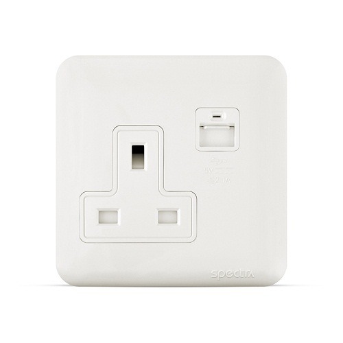 13 Amp 1 Gang Socket with USB 2.1A, White, 7x7 cm | SPECTRA