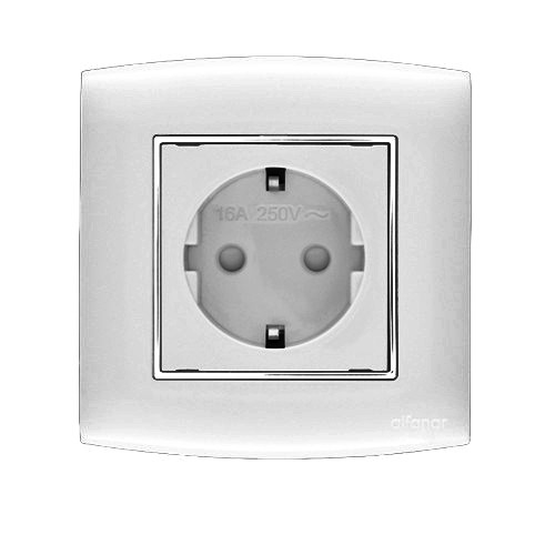 Schuko Socket With Shutter 1 Gang 16 Amp 7x7 cm Silver with Chrome Ring | Al Fanar