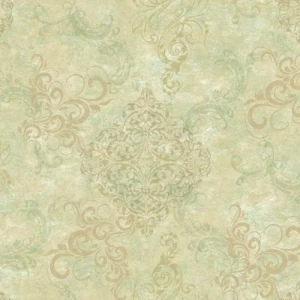 American Wallpaper Classic Design Beige with Green, Size 10m x 0.53m, Model TB4244 | Balbaid Decor Company
