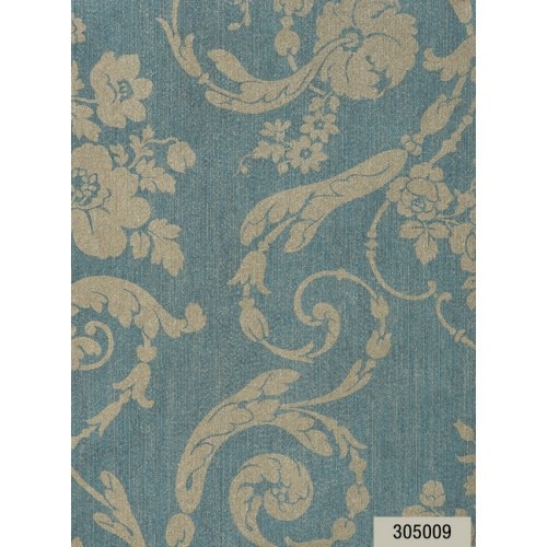Italian Wallpaper Floral Design Size 10mx0.73m Turquoise Color | Balbaid Decor Company