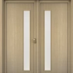 باب خشب طبيعي مزدوج بتصميم فاخر، لون بيج، مقاس 220 × 235 سم، رقم الموديل GD05