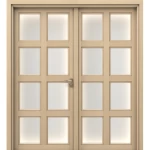 باب مزدوج الجوانب من الخشب البلاستيكي المركب (WPC)، خشب فاتح، مقاس 220 × 235 سم، سماكة 6 سم، موديل WPC-GPR05