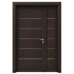 باب ثنائي بريميوم خشب للمداخل الفاخرة، بني داكن، مقاس 160 × 235 سم، موديل MO1