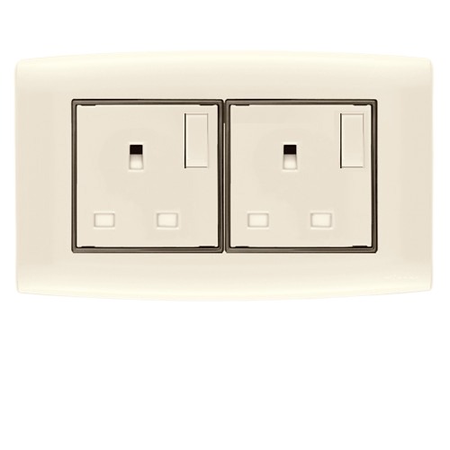 Electrical Switch Socket 2 Gang 2 Way 13 Amp 7x14 cm Beige with Black Ring | Al Fanar