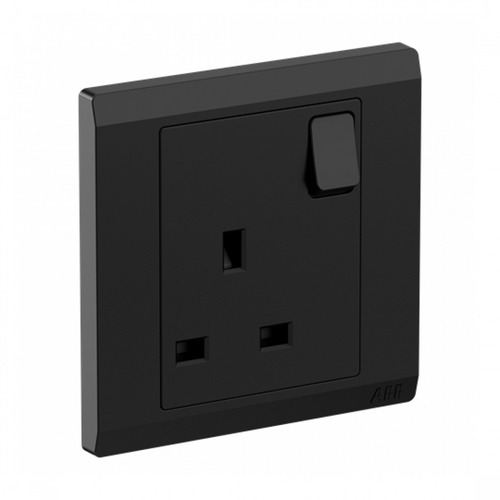 Electrical Socket with Switch 1 Gang 13 Amp 7x7 cm Black | Green Home Trading
