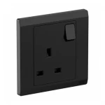Electrical socket with switch 1 gang, 13 Amp, Size 7x7 cm, Black Color, ABB Brand