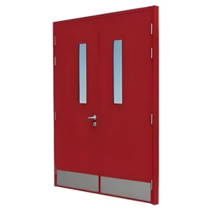 Fire Door Stainless Steel Double Leaf 1900×1950 mm Red with Glass Window | SFFECO