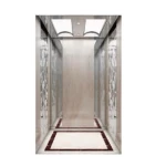 مصعد ركاب عالي السرعة داخلي حمولة 630 كجم، سعة 8 أشخاص، سرعة 2 م/ث، تصميم بجدران رخامية مزخرفة وأرضية PVC