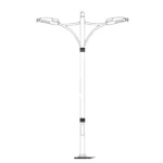 Aluminum Double arm lighting Poles length 4 m, installation base 600 mm, thickness 4 mm 
