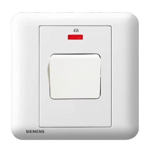 45A 1 Gang Double Pole Switch with Neon Indicator, White, 86x86 mm, 250V | Siemens (Delta Seata)