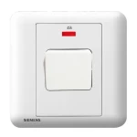 مفتاح مفرد 45 امبير ثنائي القطب مع مؤشر ضوئي (نيون)، ابيض، مقاس 86×86 مم، 250 فولت، ماركة سيمنز (دلتا سيتا) 