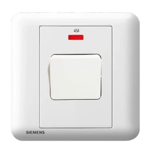 45A 1 Gang Double Pole Switch with Neon Indicator, White, 86x86 mm, 250V | Siemens (Delta Seata)