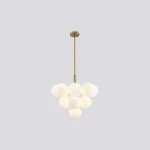Pendant Chandelier, Gold and White Color, Diameter 600 mm, Height 1060 mm, Cable Length 1500 mm, 13 Bulbs
