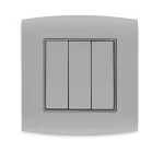 Electrical light switch 3 gang 2 way 20 Amp Omnia Alfanar Size 7×7 cm Color Grey with Grey Ring