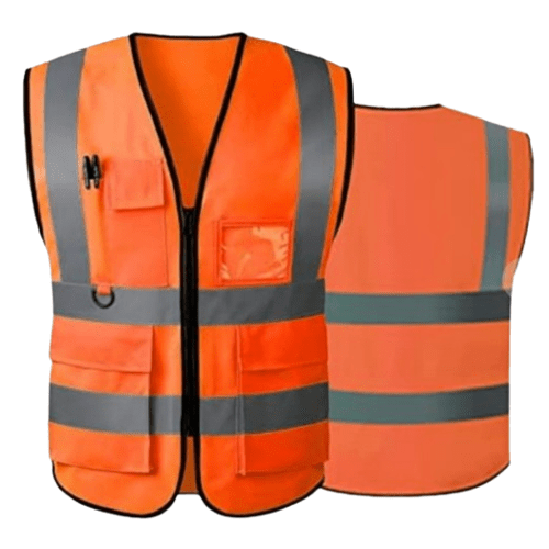 Reflective Safety Vest Size L Orange Polyester, Multi Pocket | Safety Store