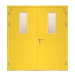 Fire door SFFECO  galvanized steel  with Glass Window  Model SF/DD  Double Door leaf size 1950×1900   cm  Color Yellow
