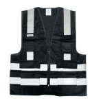 Reflective Safety Vest, Reflective strips, Size M, Black Color, 4 Pockets, Polyester