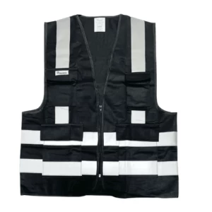 Reflective Safety Vest Size M, Black Color, 4 Pockets, Polyester | Safety Store