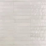 أرضيات سيراميكية إيطالي لامع مقاس 24 ×6 سم، تصميم حجري، لون ابيض