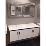 Marble Surface Ceramic Wash Basin Size 120 cm, Light Gray Color with Wooden Cabinet