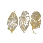 لوحة زخرفية حائطية معدنية تصميم اوراق شجر، لون ذهبى، مقاس 45×70 سم