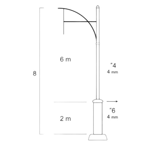 Aluminum Street Lighting Pole Height 8 meters, Thickness 4 mm | 
