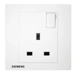 فيش مفرد 13 امبير مع مفتاح تشغيل ومؤشر، ابيض، 86×86 مم، 250 فولت، ماركة سيمنز (دلتا ريلفا)