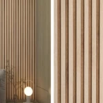 ألواح خشب جدارية لون بني وبيج، عرض 20 سم، سماكة 120 ملم