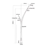 Double arm street lighting pole length 5 m, thickness 3 mm, base 600 mm