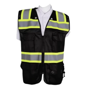 Safety Vest with Fluorescent Strip and Pockets, Size L, 1 kg, Black | Muedda Store