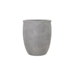 Round concrete plants pot, width 42cm, height 50 cm, grey color.