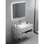 Artificial Marble Washbasin with LED Mirror Size 80 cm, Depth 50 cm, Grey Color