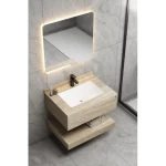 Artificial Marble Decorative Wash Basin 80 cm, Laser Basin with LED Mirror, Beige