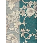 ورق حائط كلاسيكي طول 10 م، عرض 0.70 م، لون فيروزي مع بيج، موديل rc16076