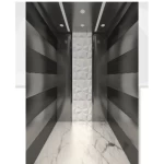 Electric Elevator with Drive Unit, 1050 kg Capacity, 2.0 m/s Operating Speed, with Italian Carrara Flooring and Black Stainless Steel Ceiling